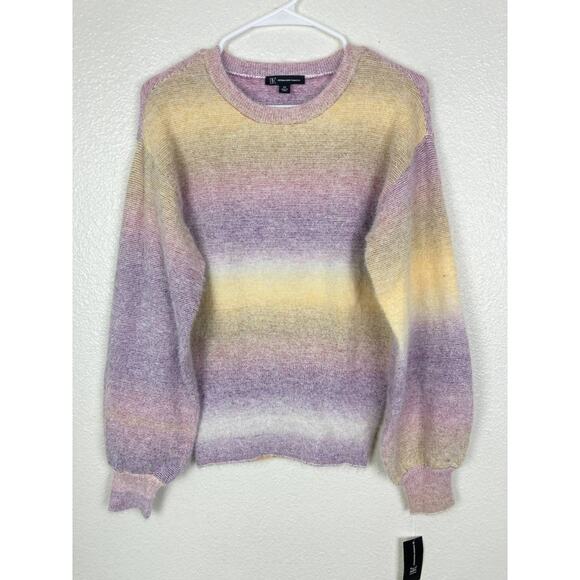 INC Fuzzy Sweater XS – Purple Yellow Ombre Wool Blend Balloon Sleeve NWT Cozy - Picture 1 of 12